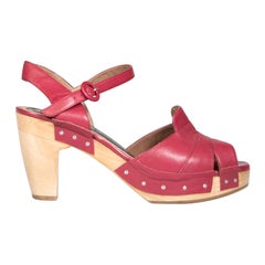 Marni Burgundy Leather Peep Toe Platform Sandals Size IT 37