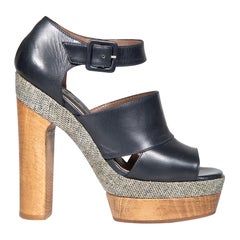 Marni Black Leather Strap Wooden Platform Heels Size IT 37