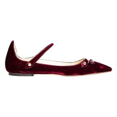 Jimmy Choo Burgundy Velvet Layton Mary Jane Flats Size IT 37.5