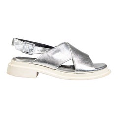 Clergerie Silver Leather Cross Strap Sandals Size IT 37
