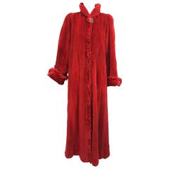 Used Zuki full length candy apple red sheared beaver coat 1990s