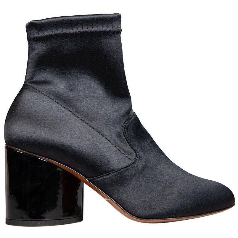 Clergerie Black Satin Stretch Sock Ankle Boots Size IT 37.5 For Sale