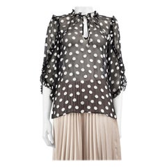 Alice + Olivia Black Silk Polka Dot Ruffle Blouse Size M