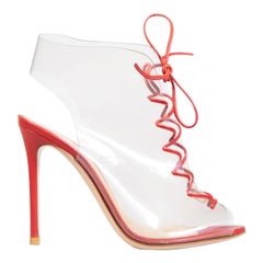 Gianvito Rossi Red Leather & PVC Lace Up Heels Size IT 36.5
