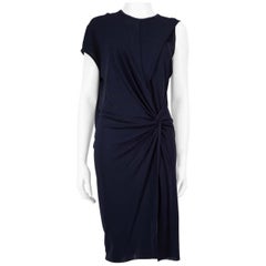 Helmut Lang Mini Vestido Asimétrico Acanalado Azul Marino Talla S