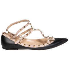 Valentino Garavani Black Leather Rockstud Flats Size IT 42