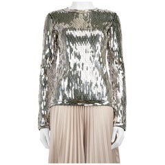 Off-White Silver Sequinned Long-Sleeve Top Size S