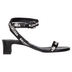 Balenciaga Black Leather Logo Strap Sandals Size IT 38
