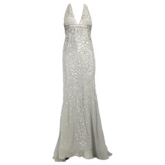Roberto Cavalli Grey Silk Sequinned Maxi Gown Size M