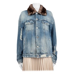 Alchemist Blue Denim Fur Trimmed Collar Distressed Jacket Size S