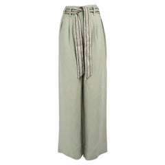 Used Loro Piana Green High Rise Belted Trousers Size S