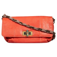 Borsa a tracolla in pelle goffrata arancione Lanvin