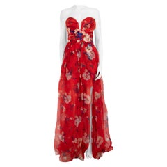Ermanno Scervino Red Tone Silk Floral Print Maxi Dress Size M