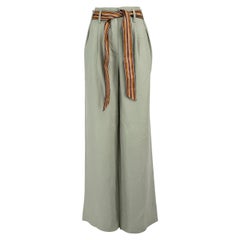 Loro Piana - Pantalon large taille haute avec ceinture verte, taille L
