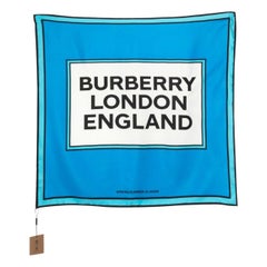 Burberry Blue Silk SS23 Logo Scarf
