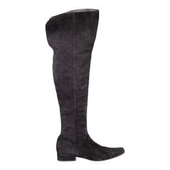 Prada Black Suede Over The Knee Square Toe Boots Size IT 39