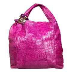 Jimmy Choo Pink Leather Saba Croc Hobo