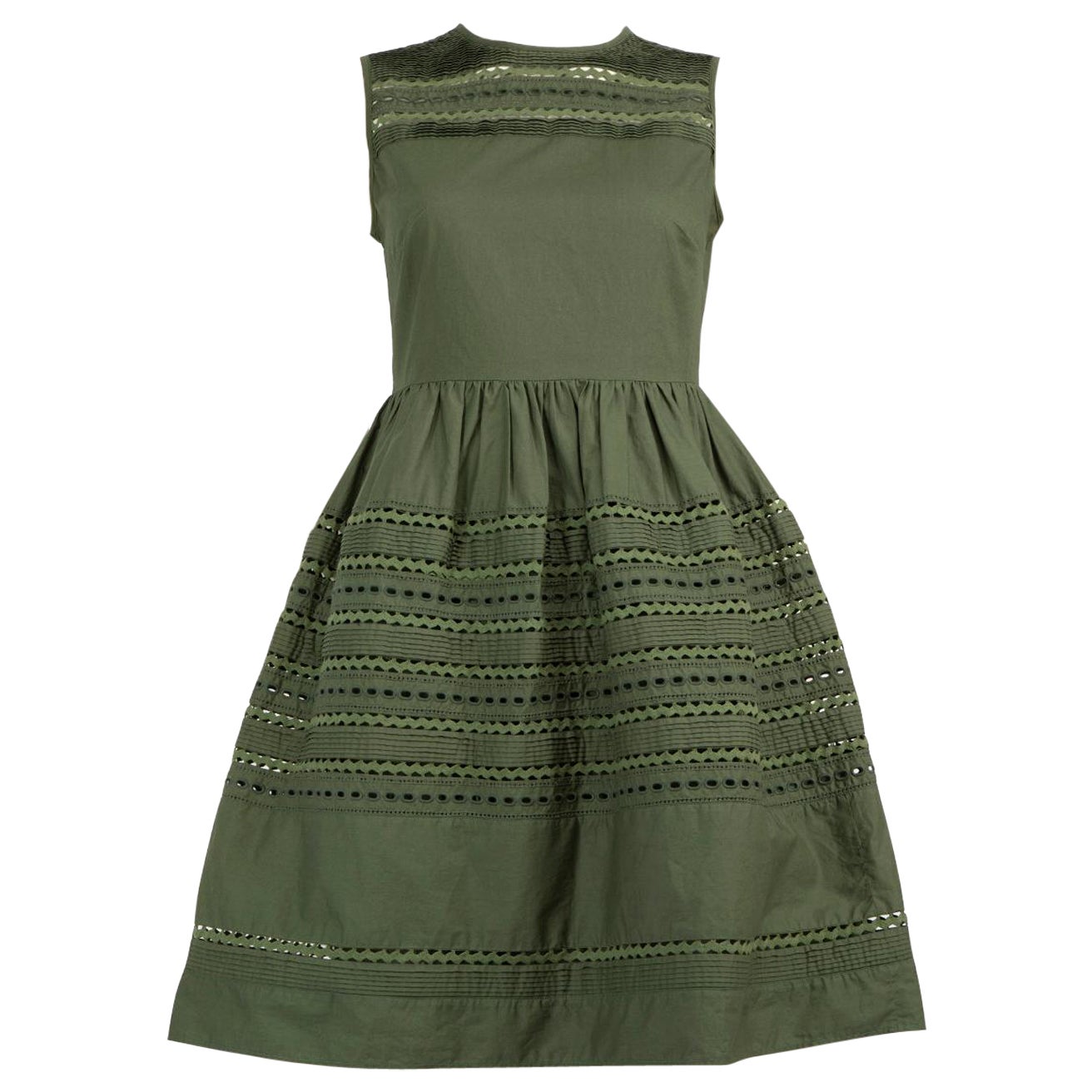 Valentino Garavani Red Valentino Khaki Cut-Out Pattern Dress Size XS For Sale