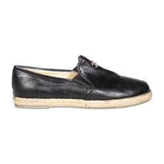 Espadrilles Chanel en cuir noir et raphia Taille IT 40
