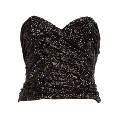 Saint Laurent Black Sequinned Mesh Bustier Top Size M