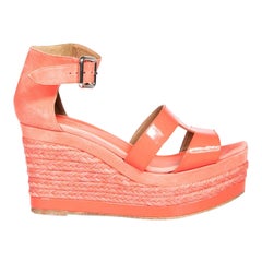 Hermès Rotes Leder Elda Espadrille Keilsandalen Größe IT 36