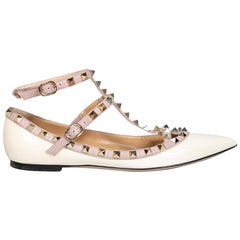 Valentino Garavani Beige Patent Point-Toe Rockstud Flats Size IT 37.5