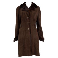 Loro Piana Brown Reindeer Suede Mink Fur Trim Coat Size XL