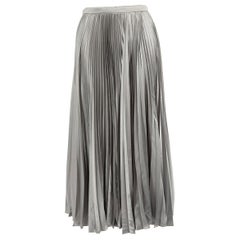 Dior Silver Silk Pleated Midi Skirt Size M