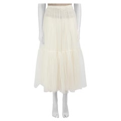Dior White Polka Dot Pattern Mesh Midi Skirt Size M