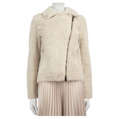 Brunello Cucinelli Ecru Shearling Bikerjacke Größe M