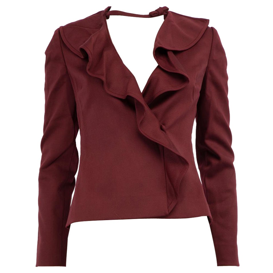 Valentino Garavani Burgundy Wool Ruffle Trim Jacket Size S For Sale