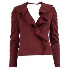 Valentino Garavani Burgundy Wool Ruffle Trim Jacket Size S