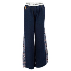Natasha Zinko Blue Denim Wide Floral Panel Jeans Size M