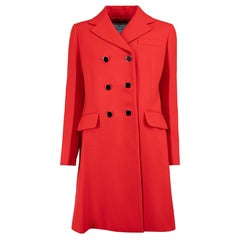 Prada Red Wool Double-Breasted Mid Length Coat Size M