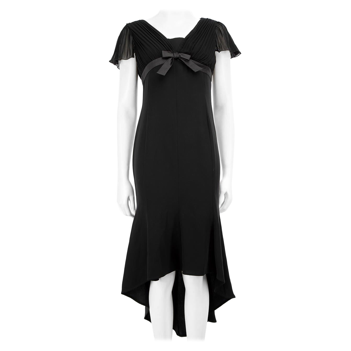 Escada Black Silk Pleated Detail Dress Size S For Sale