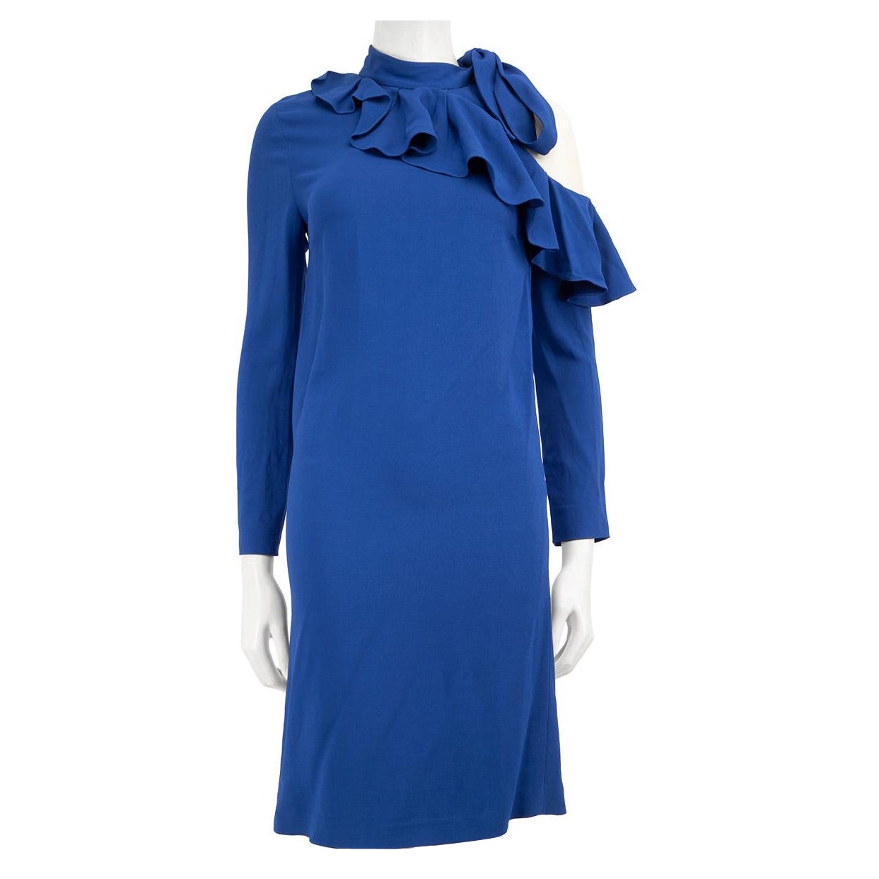Emilio Pucci Blue Ruffle Neck Tie Dress Size XS For Sale