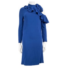 Emilio Pucci Vestido con Lazo y Cuello de Volantes Azul Talla XS