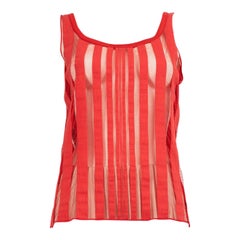 La Perla Red See Through Mesh Stripe Top Size L