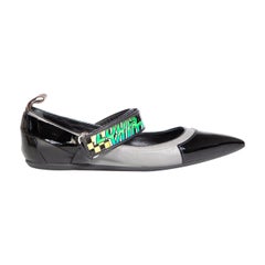 Louis Vuitton Black Patent Logo Print Strap Flats Size IT 38