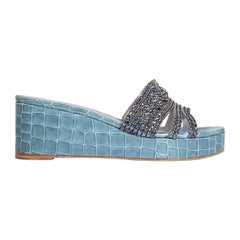 Gina Blue Patent Crystal Embellished Loren Sandals Size IT 37.5