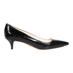 Prada Black Patent Leather Kitten Heel Pumps Size IT 37.5
