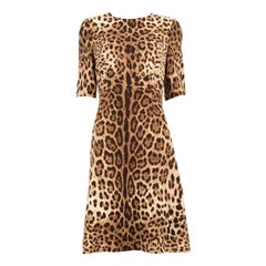 Dolce & Gabbana Brown Wool Leopard Print Dress Size XL