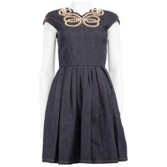 Fendi Navy Denim Faux Pearl Embellished Dress Size XS