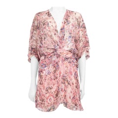 Mini Vestido Drapeado de Seda Gazania Rosa Iro Talla S