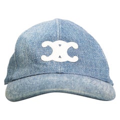 CAP Céline Blu Denim Triomphe Logo Baseball