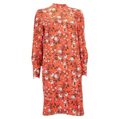 Erdem Red Silk Floral Printed Mock Neck Dress Size L