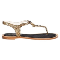 Chanel 2018 Gold CC Logo T-Strap Sandals Size IT 39