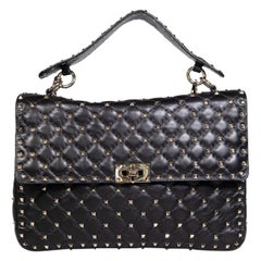 Valentino Garavani Black Leather Rockstud Top Handle Bag