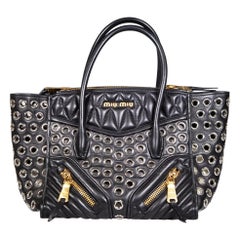 Miu Miu Black Leather Eyelets Biker Tote