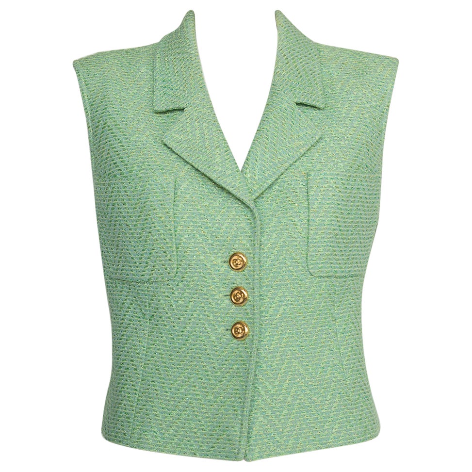 Chanel By Karl Lagerfeld Iridescent Metallic Tweed "CC" Logo Waistcoat Jacket
